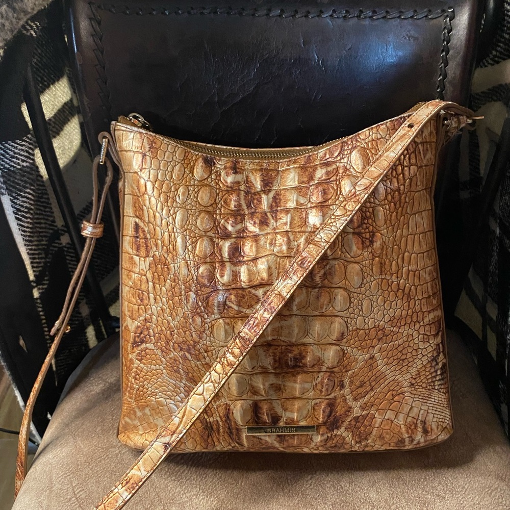 Used Brahmin KATIE CAMEL SAFARI Melbourne Genuine Leather Crossbody Shoulder